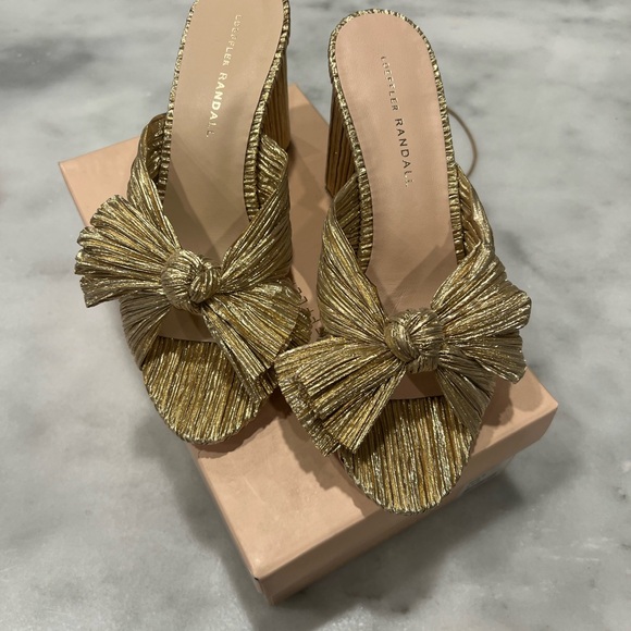 Loeffler Randall Shoes - Loeffler Randall Gold Heels with Decorative Bow